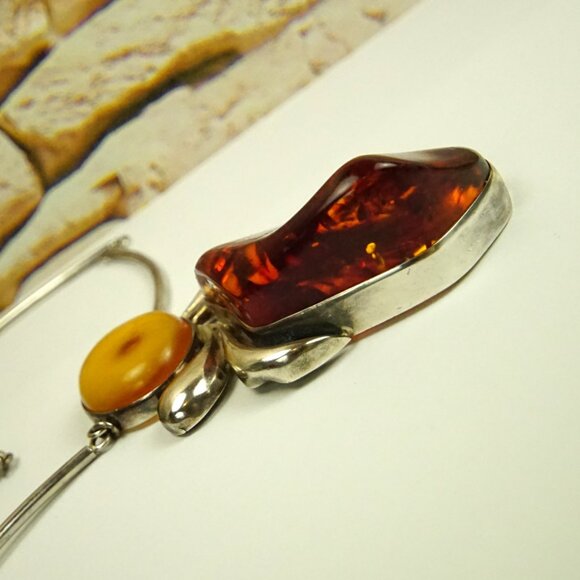 Super Giant Heavy Amber & 925 Silver Link Necklace - Rare Jewelry Gift For Her - Picture 15 of 16